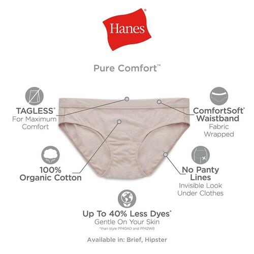 Hanes womens Pure Comfort 6-pack Hipster Panties, Assorted, 7 US