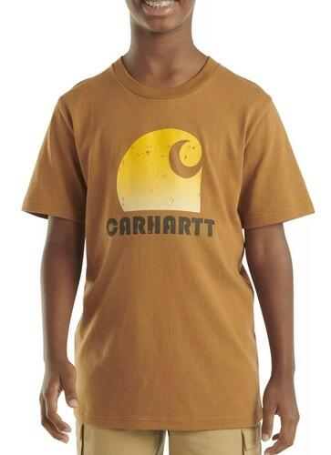 Carhartt, Big Boys Youth Logo 'C' T-Shirt, Brown - Youth Medium (10/12)