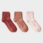 Women's Stitch 3pk Ankle Socks - Universal Thread™ Pink/Brown/Burgundy 4-10