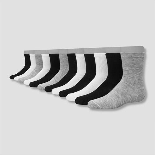 Hanes Boys 10 Pack X Temp Large Crew Socks Assorted Colors Large (3-9)
