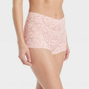 Women's Allover Lace Boy Shorts Underwear - Auden™ Casual Pink Mid Rise
