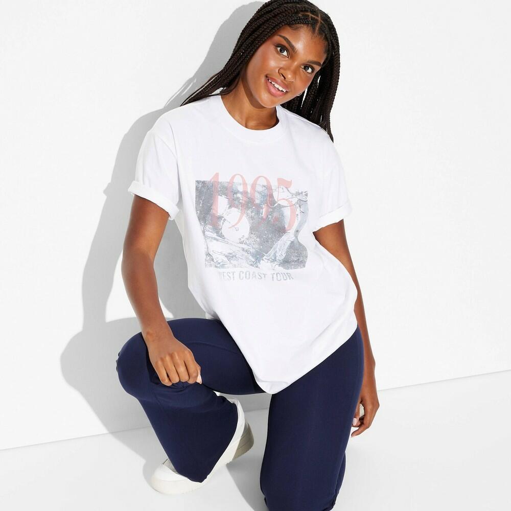 Women's Short Sleeve Graphic Pullover T-Shirt - Wild Fable™ White XL: Band Logo, Crew Neck