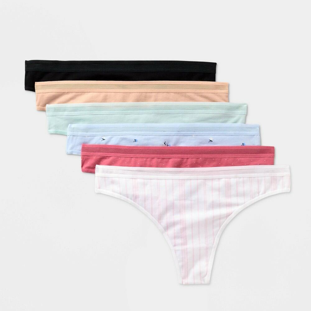 Women's 6pk Cotton Thong Underwear - Auden™ Assorted Colors L