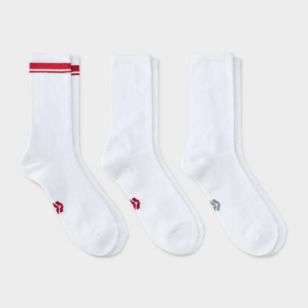 Men's Striped Tonal Varsity 3pk Crew Socks - All In Motion™ Red 6-12