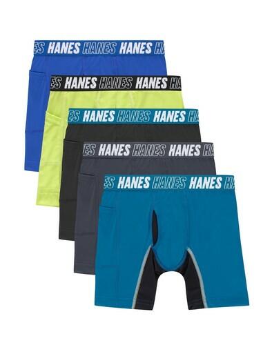 Hanes Moves Boys' 5pk Anti-Chafe Boxer Briefs - Blue M: Moisture Wicking