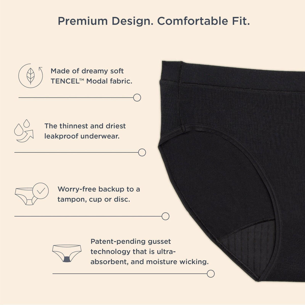 Saalt Heavy Absorbency Leakproof Period Underwear Brief - Volcanic Black - L
