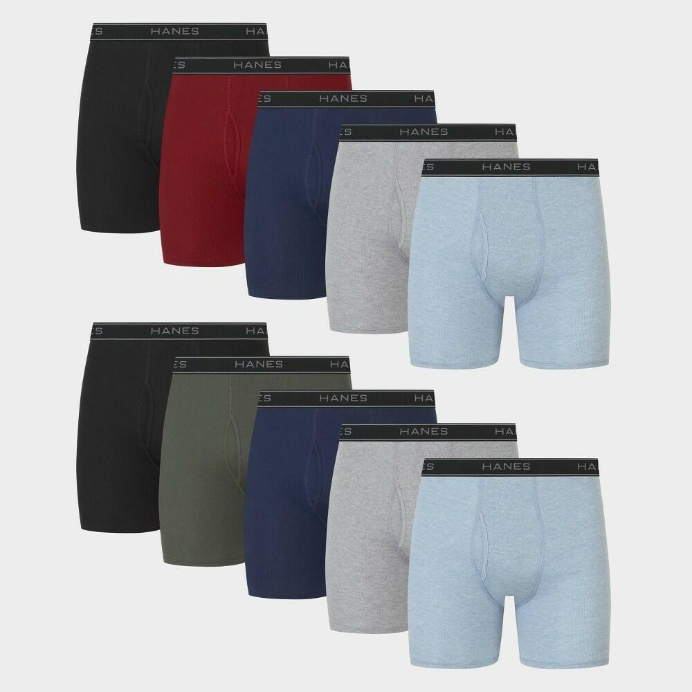 Hanes Red Label Men's Super Value Boxer Briefs 10pk - Black/Gray/Green M Tagless