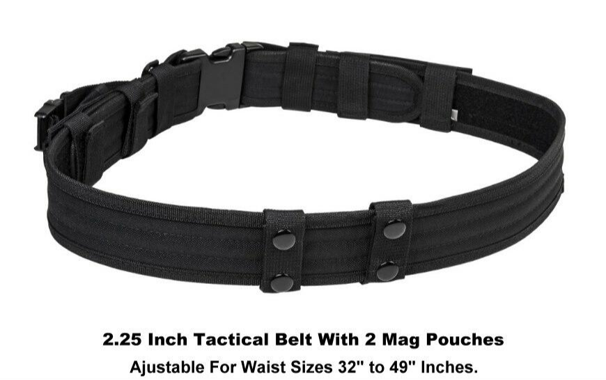 2A4LIFE Black Tactical Belt 2.25" With 2 Mag Pouches & 4 Belt Keepers