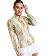 CALIA Women's Tissue Texture UV 1/4 Zip Golf Pullover, XS, Filtered Flora Multi