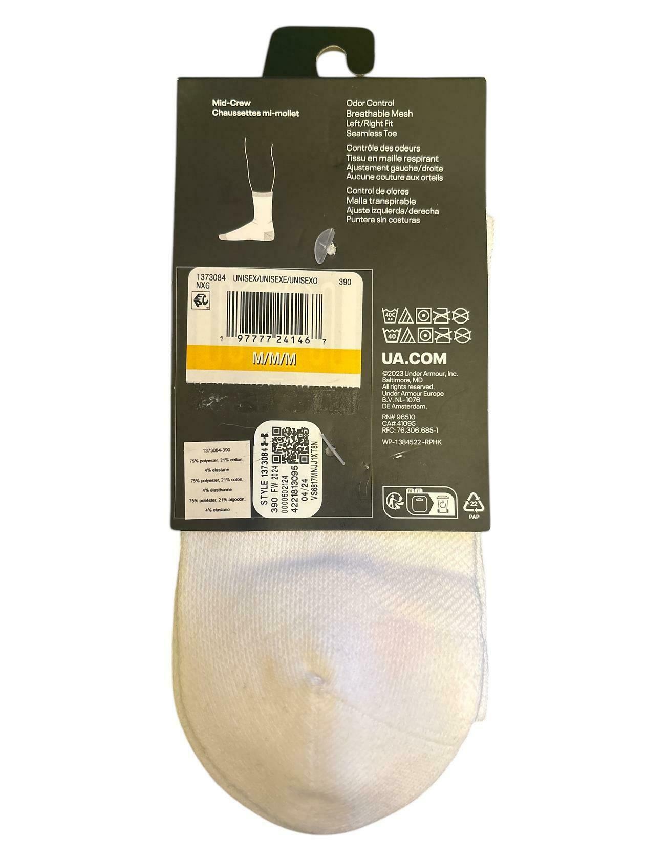 Under Armour Unisex Cushioned Crew, White/Black/Grey 7-8.5m / 6-10w