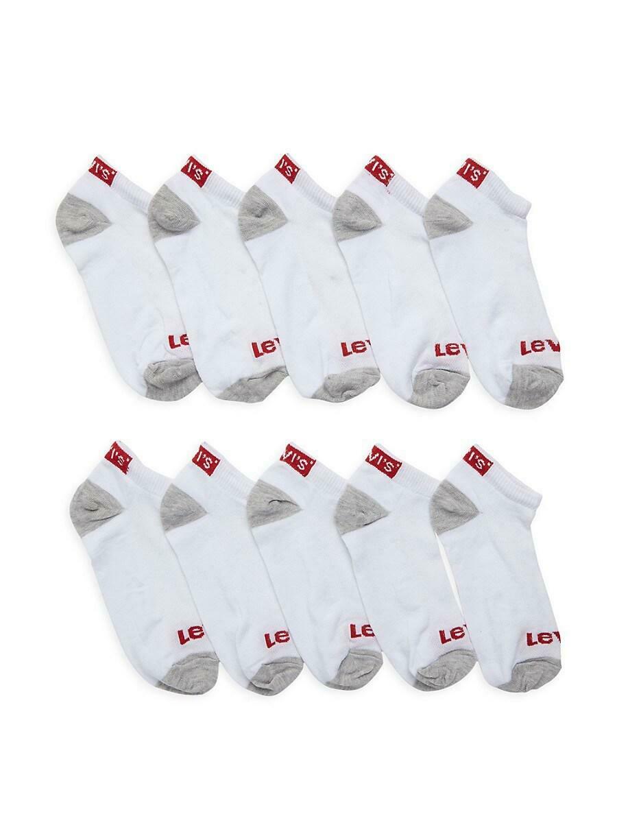 Levi's Boy's 10-Pack Logo Ankle Socks - White Grey - Size 9-11