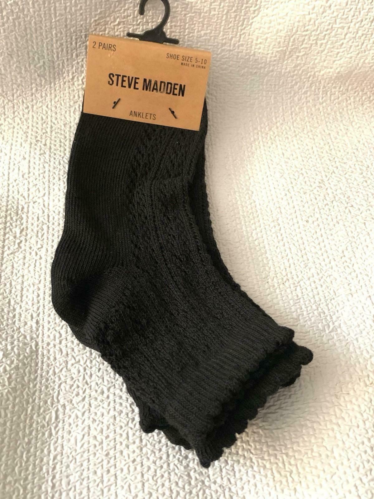 Steve Madden SMSKL1064 2 Pair Black Anklets Socks Shoe Sz 5-10