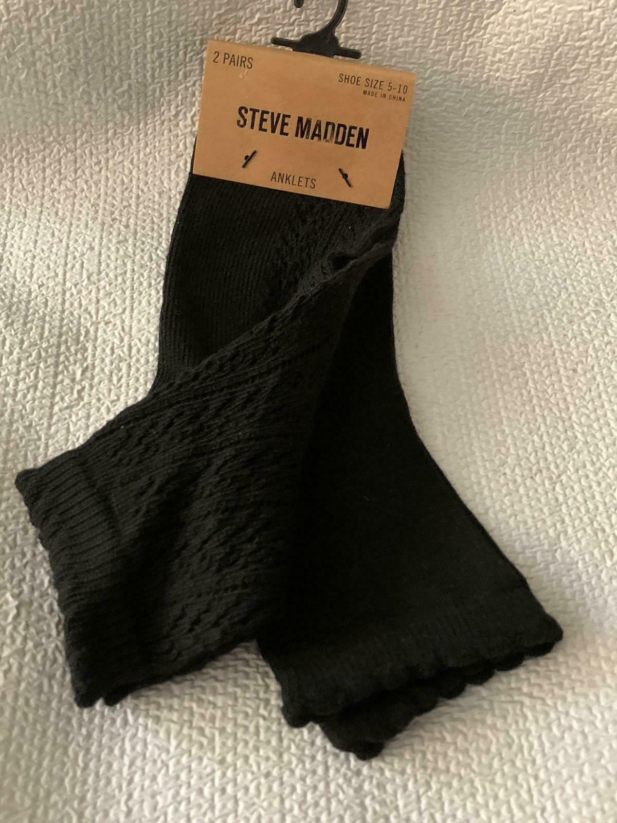 Steve Madden SMSKL1064 2 Pair Black Anklets Socks Shoe Sz 5-10
