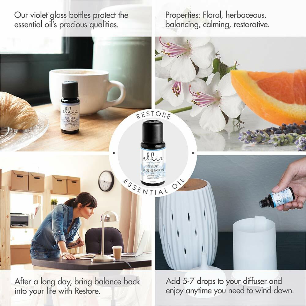 Ellia Diffuser Essential Oil | Restore Blend| 15ml, 100% Pure, Therapeutic Grade