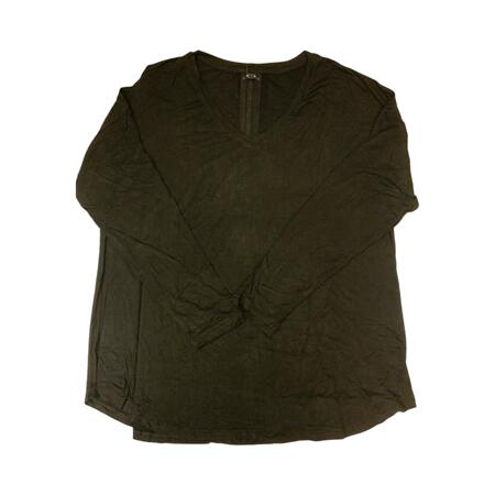 Express Women s Super-Soft Relaxed V-Neck Long Sleeve Tee  EX006373 (Black  L)