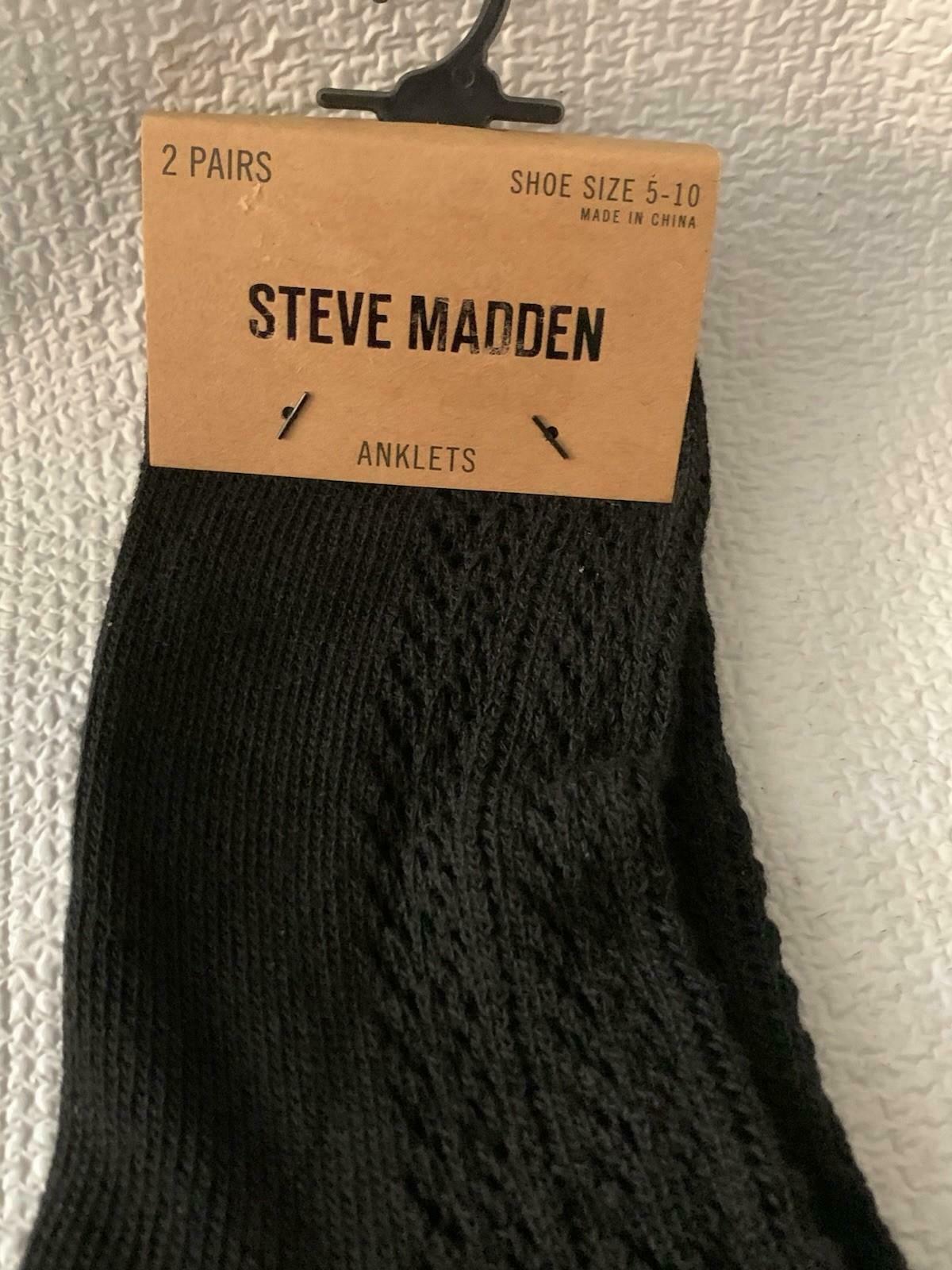 Steve Madden SMSKL1064 2 Pair Black Anklets Socks Shoe Sz 5-10