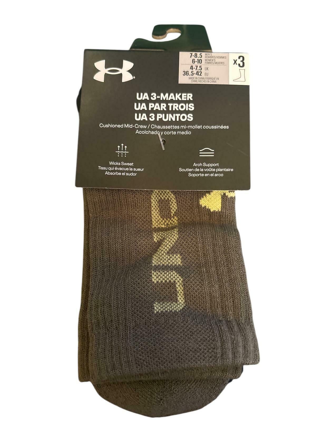 Under Armour Unisex Cushioned Crew, White/Black/Grey 7-8.5m / 6-10w