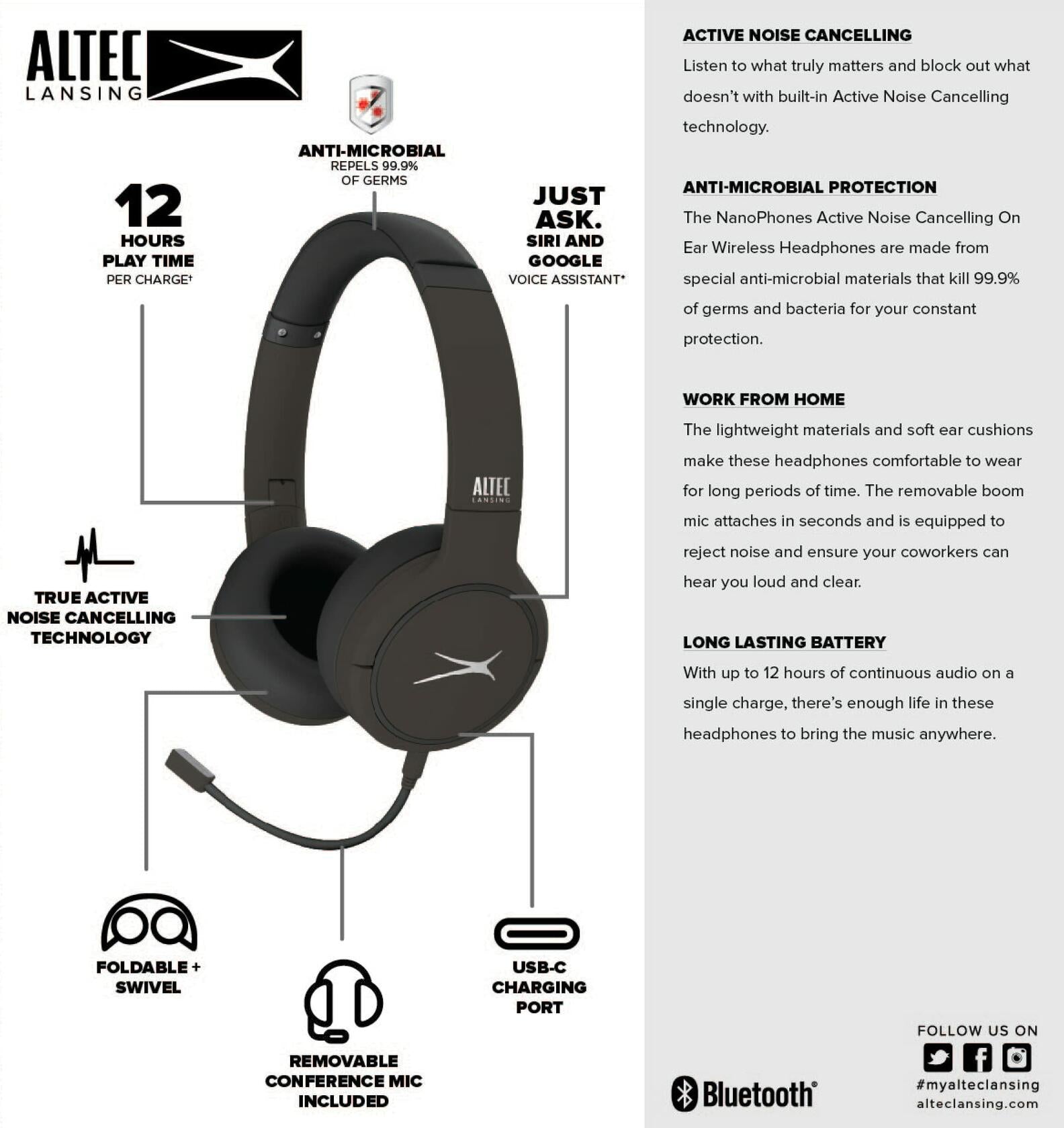 Altec Lansing Nanophones ANC Bluetooth Wireless Headphones
