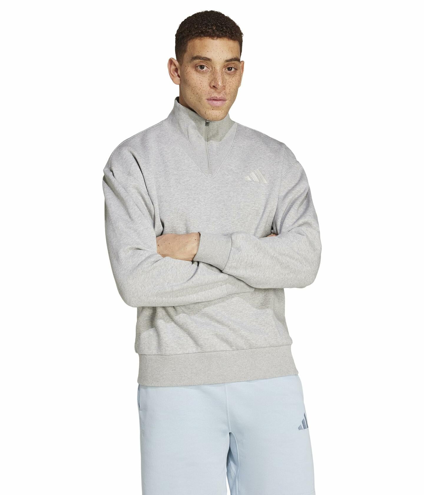 adidas Men's All SZN Fleece Quarter-Zip Crewneck Sweatshirt, Med Grey Heather Sm