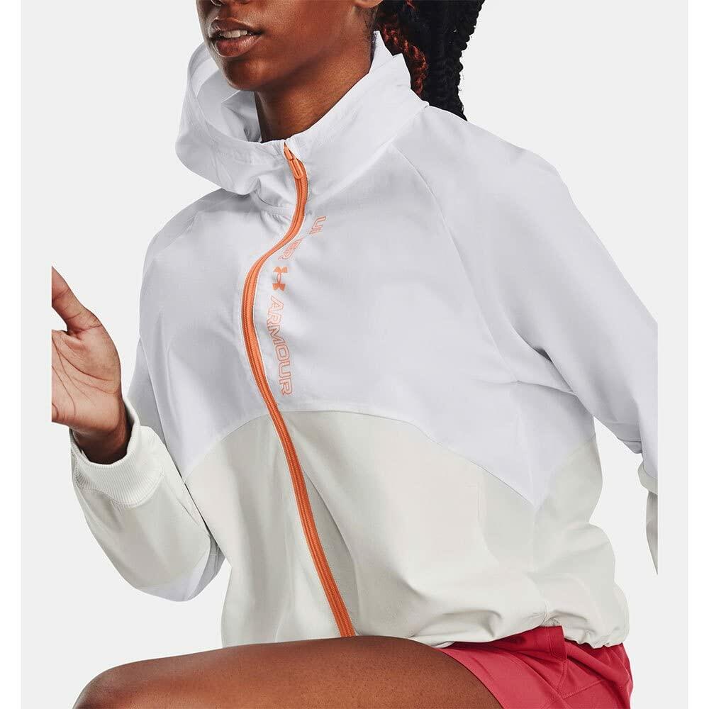 Under Armour Women's Woven Full-Zip Jacket, (100) Wh/Gray Mist/Mellow Orange, L