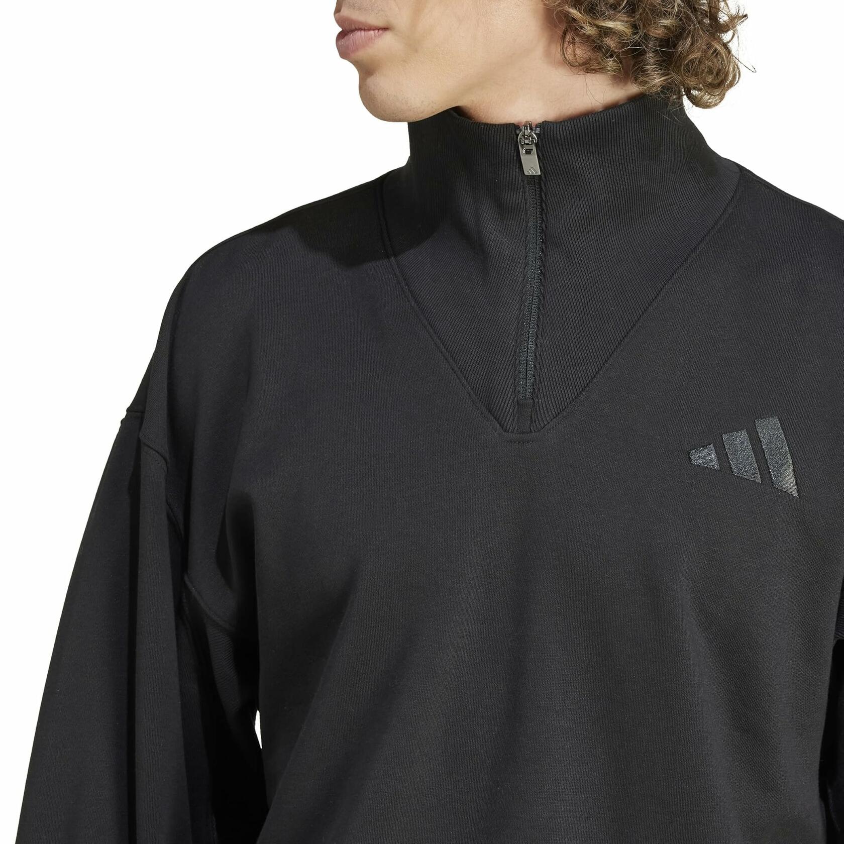 adidas Men's All SZN Fleece Quarter-Zip Crewneck Swearshirt, Black Large