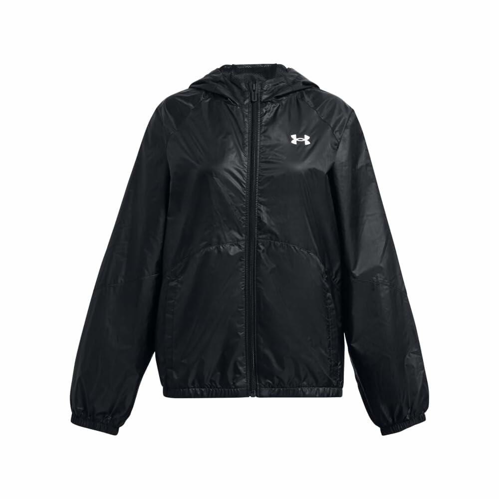 Under Armour Girls Sport Windbreaker Jacket, (001) Black / / White, Medium
