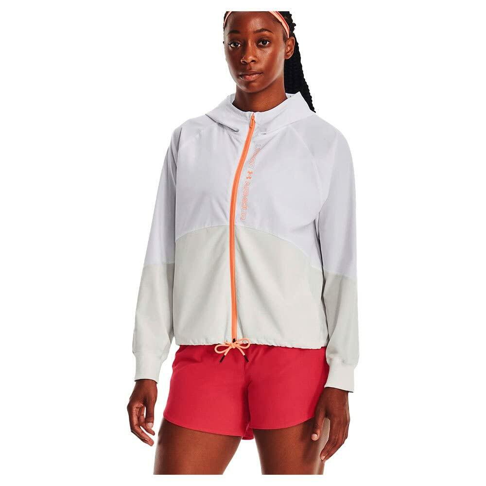 Under Armour Women's Woven Full-Zip Jacket, (100) Wh/Gray Mist/Mellow Orange, L