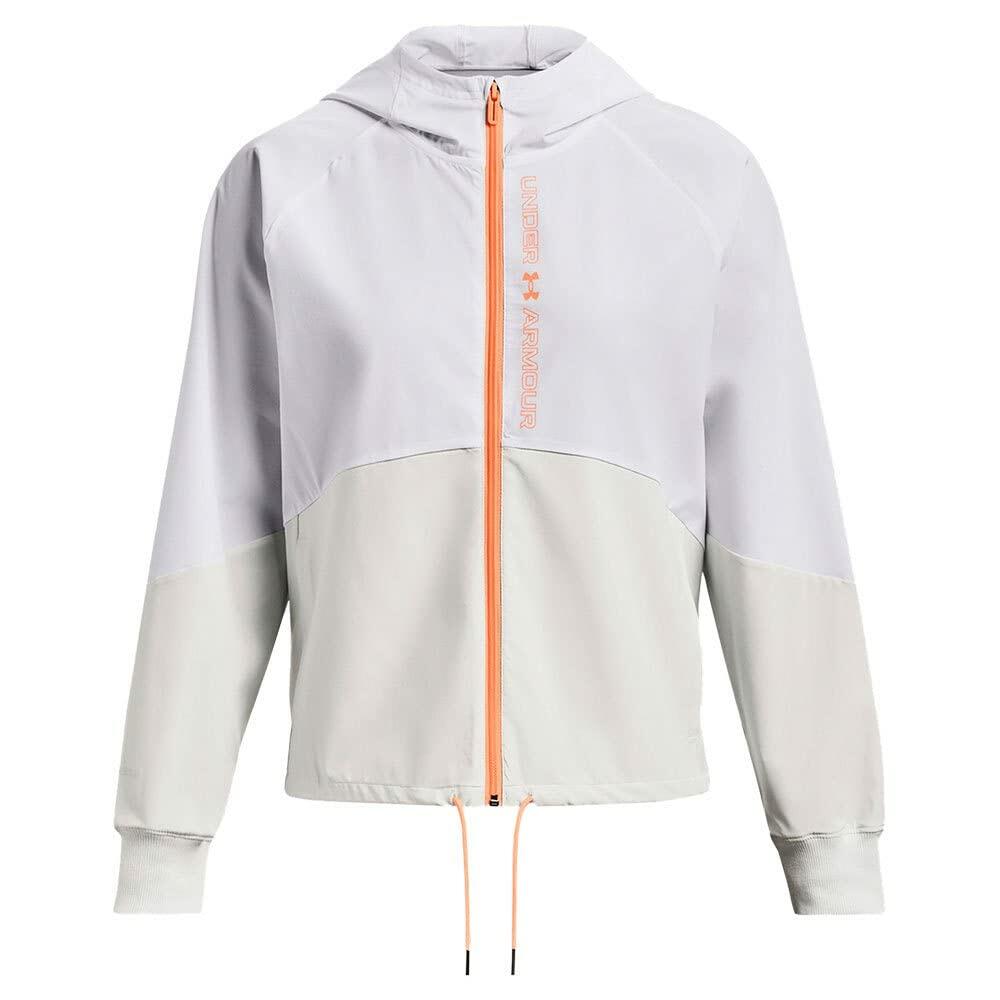 Under Armour Women's Woven Full-Zip Jacket, (100) Wh/Gray Mist/Mellow Orange, L