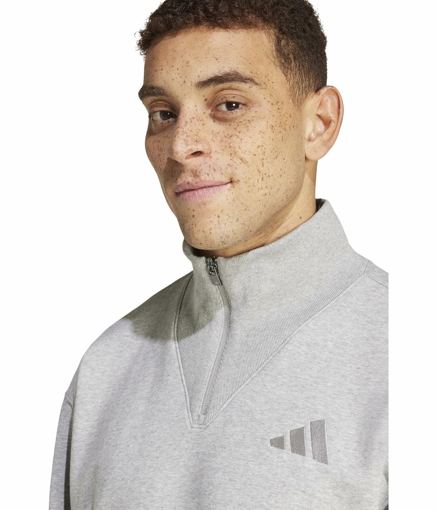 adidas Men's All SZN Fleece Quarter-Zip Crewneck Sweatshirt, Med Grey Heather Sm