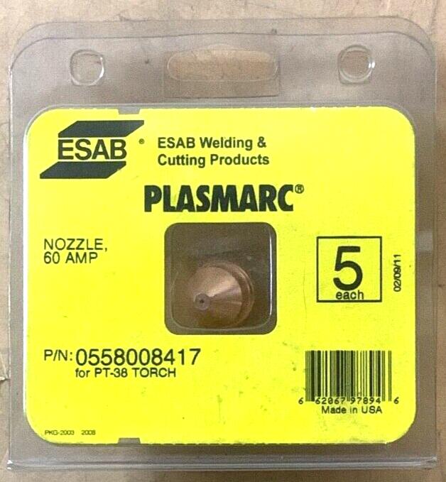 ESAB WELDING 0558008417 PLASMARC NOZZLE  FOR PT-38 TORCH 60 AMP 5PCS
