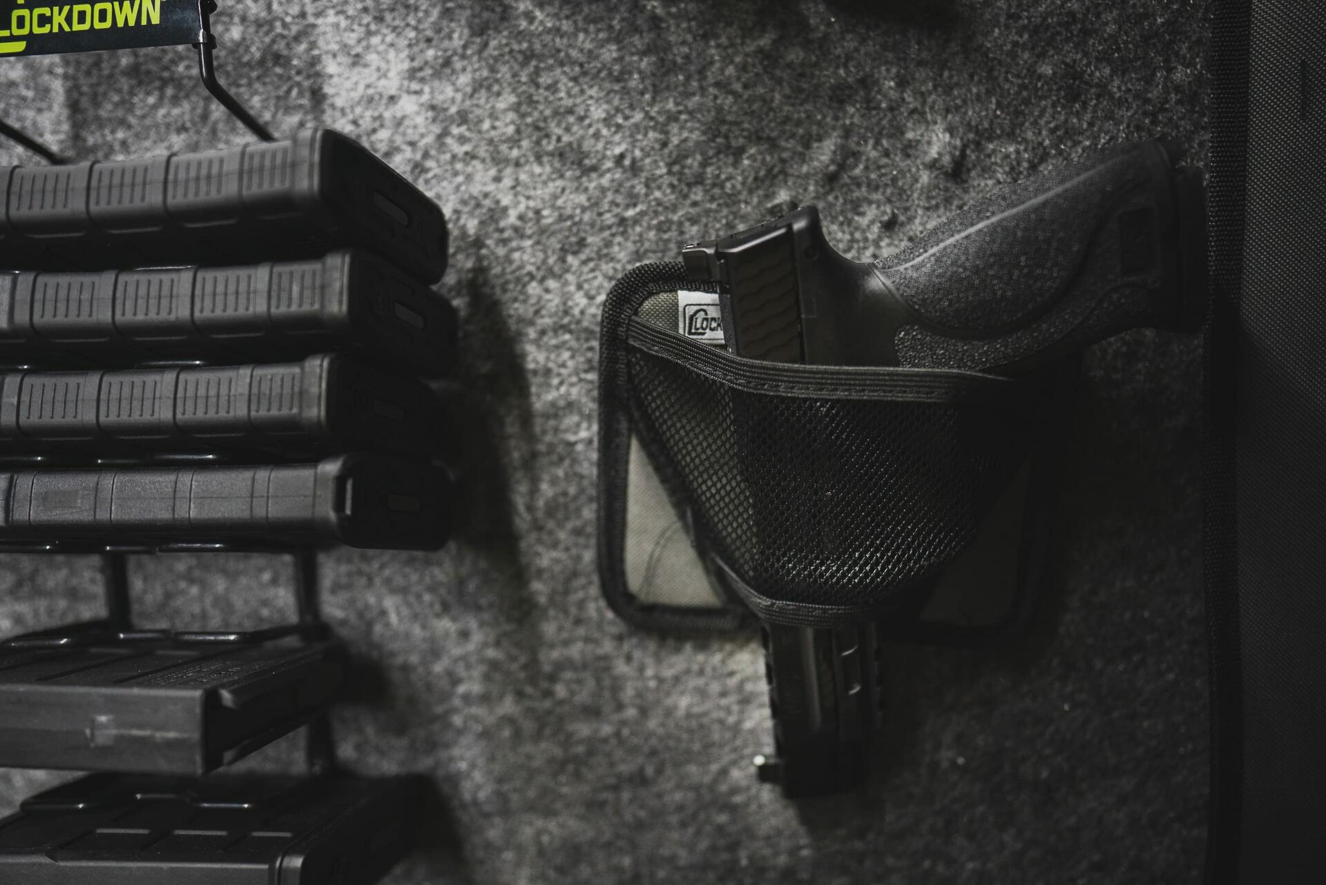 Lockdown Vault Handgun Hanger with Mesh Pocket and Elastic Band