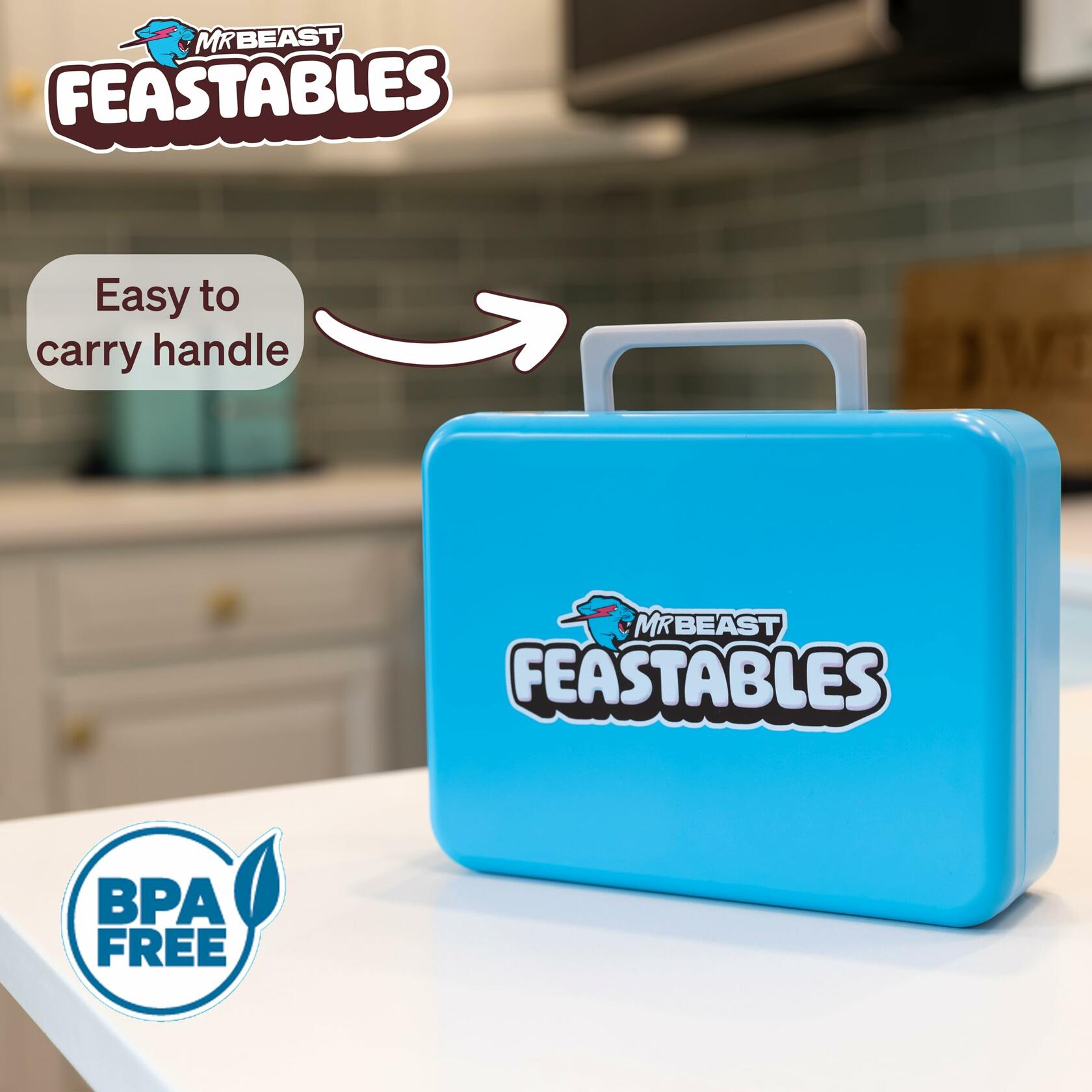 Mr. Beast Feastables Adj Bento Lunchbox BPA Free Kids Lunchbox w/Adj Compartment