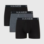 Hanes Premium Men's 3pk Trunks Total Support Pouch - Black/Gray M: Tagless