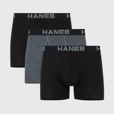 Hanes Premium Men's 3pk Trunks Total Support Pouch - Black/Gray M: Tagless
