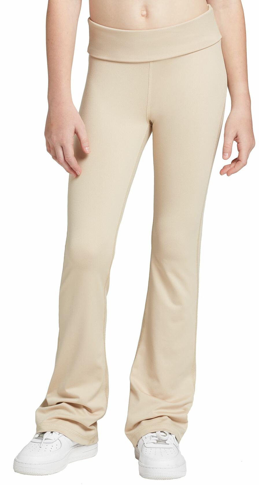 DSG Girls' Momentum Foldover Waist Flare Leggings, Small, Sandy Slate Tan