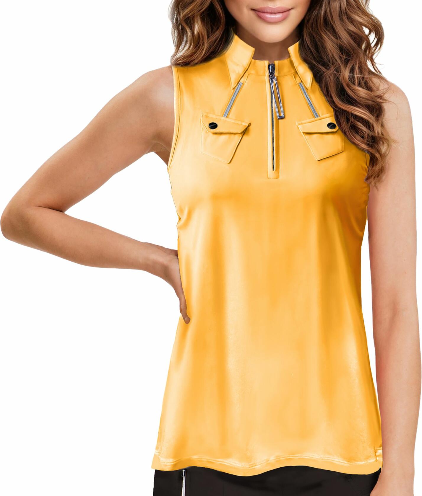 Sleeveless Solid Halter Top, Orange, XL - Jamie Sadock Golf Sleeveless Top