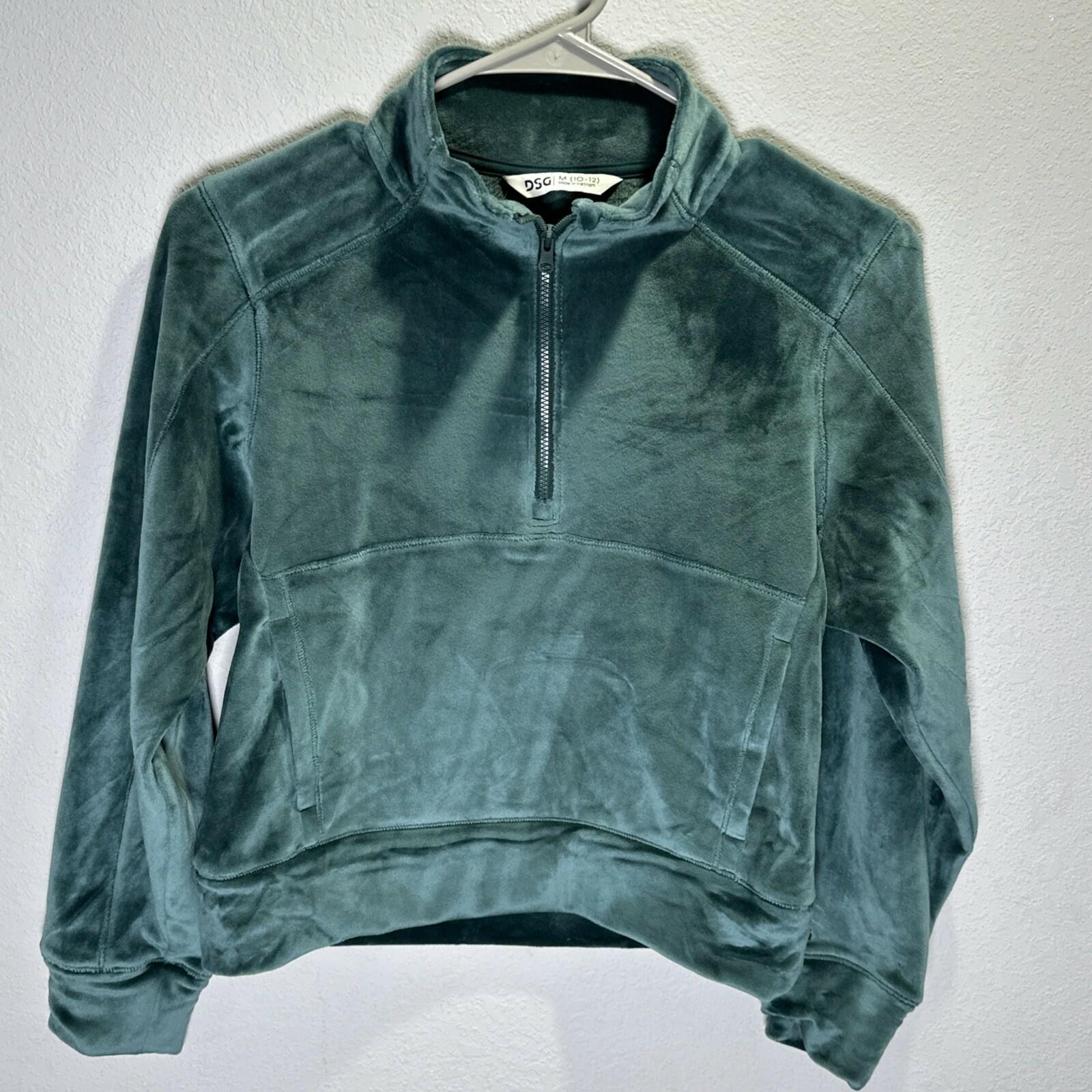 DSG Girls Pullover 1/2 Zip Sweatshirt Size Medium Soft Velour Comfy Green
