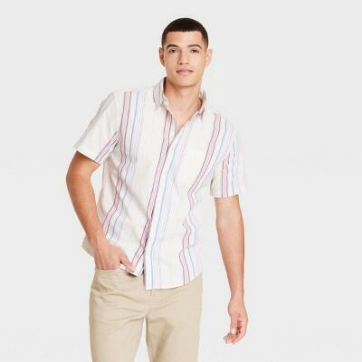 Goodfellow & Co Men's Regular Fit Short Sleeve Poplin Button-Down Rose Pink XL