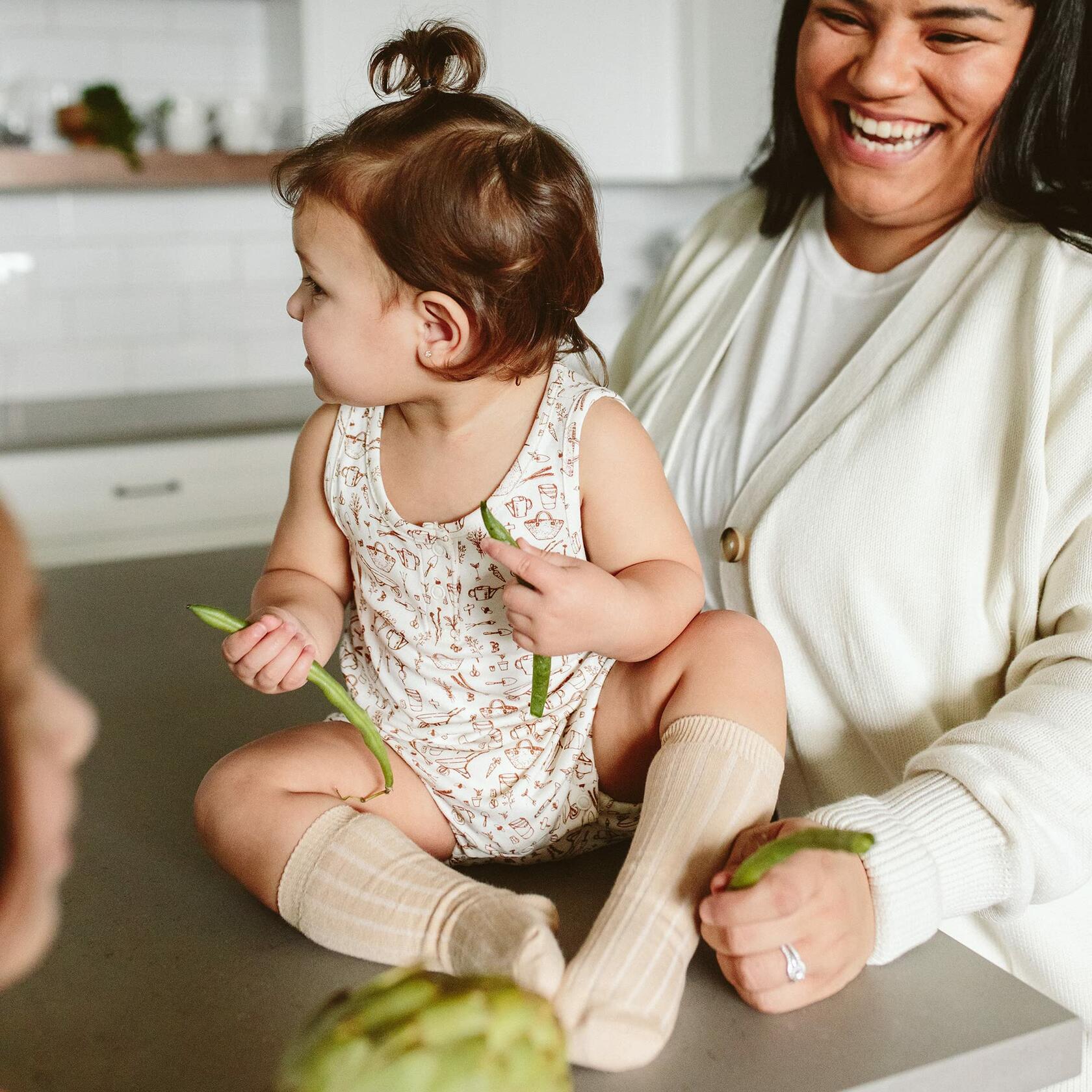 goumikids 2pk Toddler Kid Organic Cotton Knee-High Sock Large 6-8Y White/Neutral