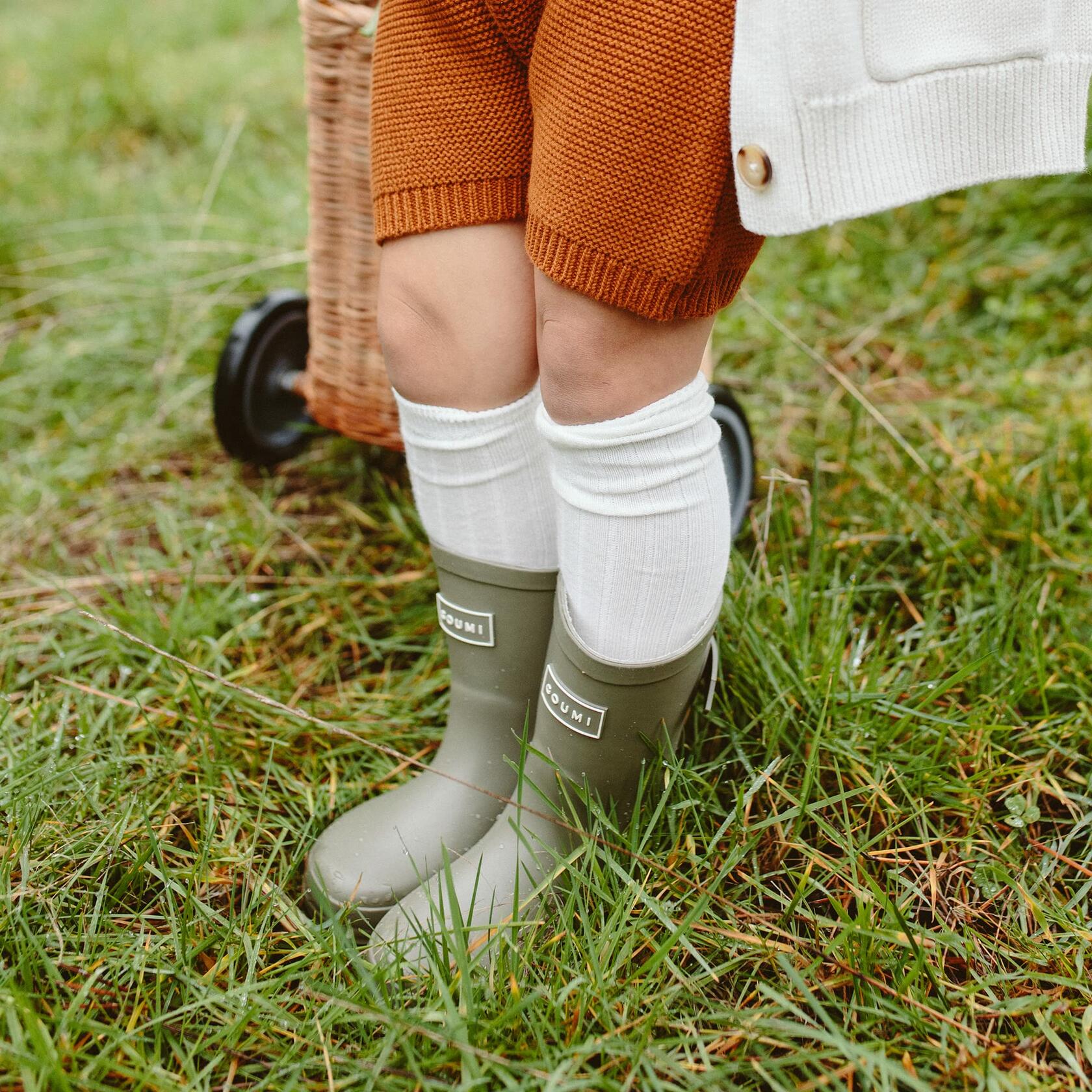 goumikids 2pk Toddler Kid Organic Cotton Knee-High Sock Large 6-8Y White/Neutral