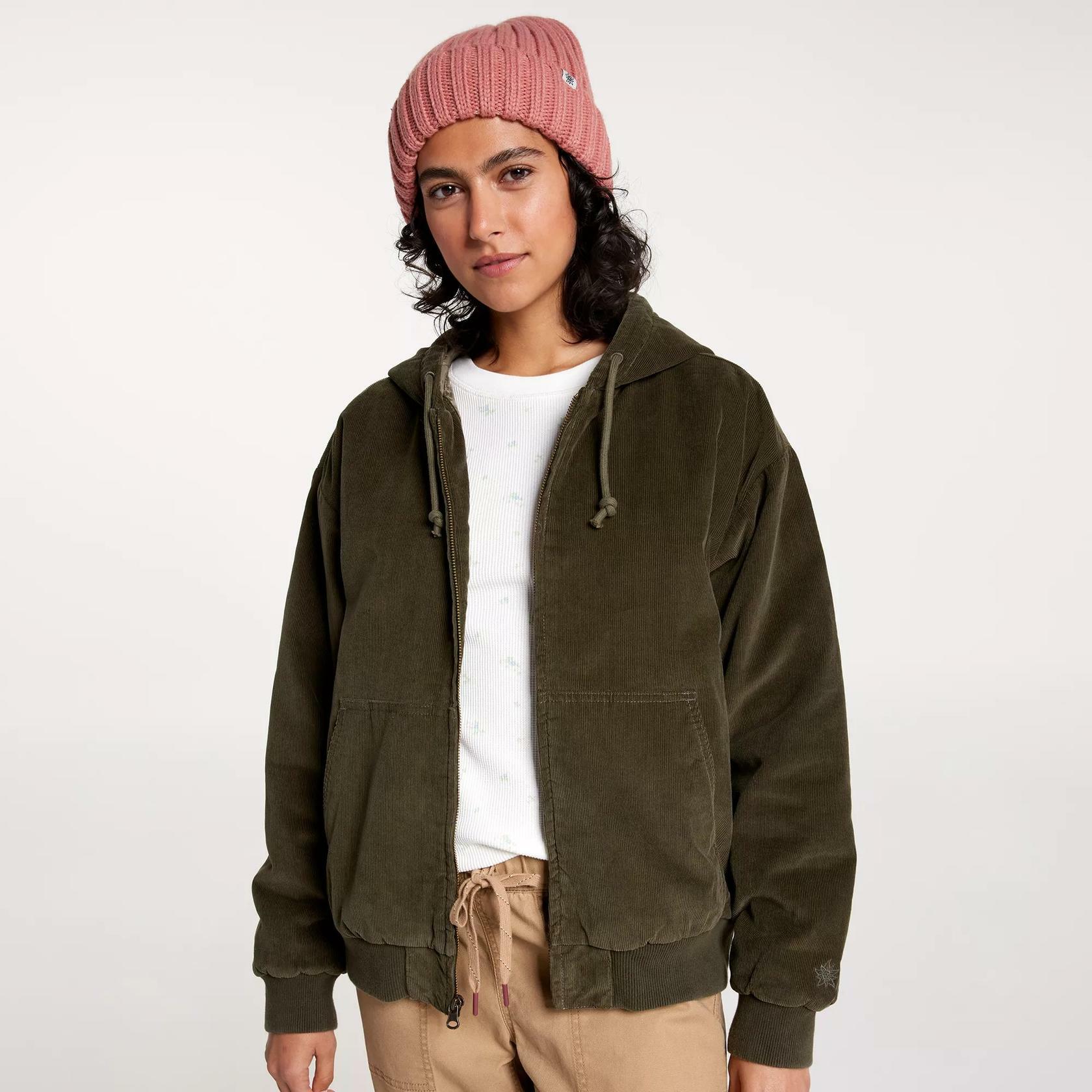 Alpine Design Women's Corduroy Quilted Full Zip Hoodie, Small, Vintage Olive