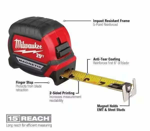 Milwaukee 25 ft. x 1-1/16 in. Magnetic Tape Measure with 15 ft. Reach (2-Pack)…