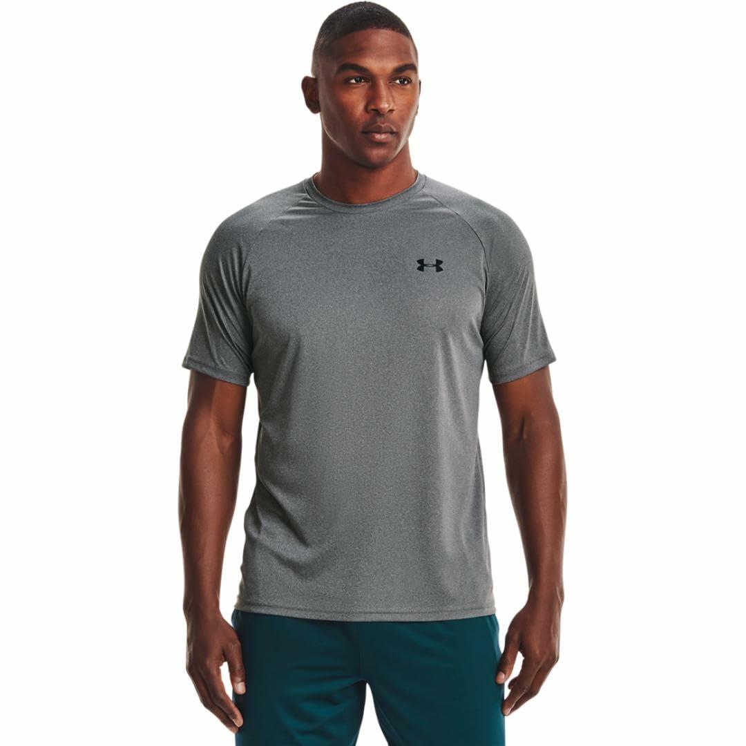 Under Armour Men's Velocity 2.0 SS T Shirt Pitch Gray Light Heather/Black, Large