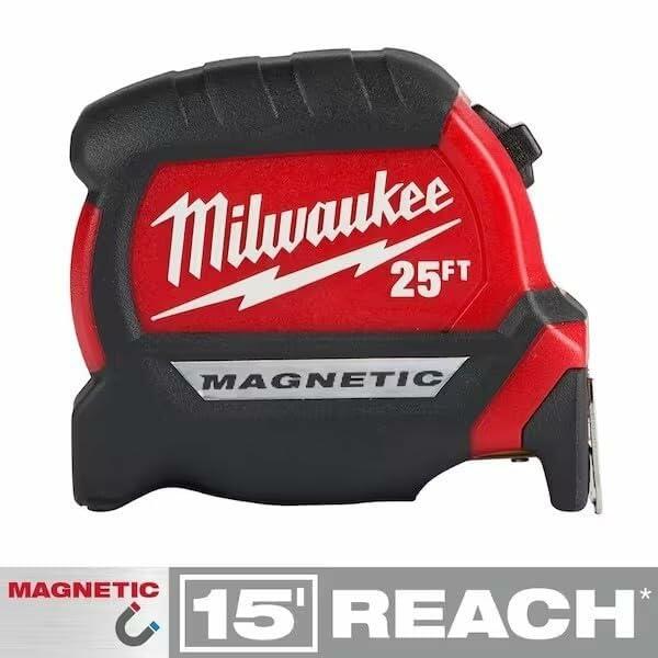 Milwaukee 25 ft. x 1-1/16 in. Magnetic Tape Measure with 15 ft. Reach (2-Pack)…