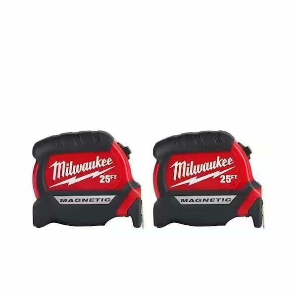 Milwaukee 25 ft. x 1-1/16 in. Magnetic Tape Measure with 15 ft. Reach (2-Pack)…