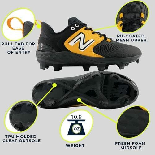 New Balance Men's Fresh Foam 3000 V6 Molded Baseball Shoe, Black/White, 15 No Box