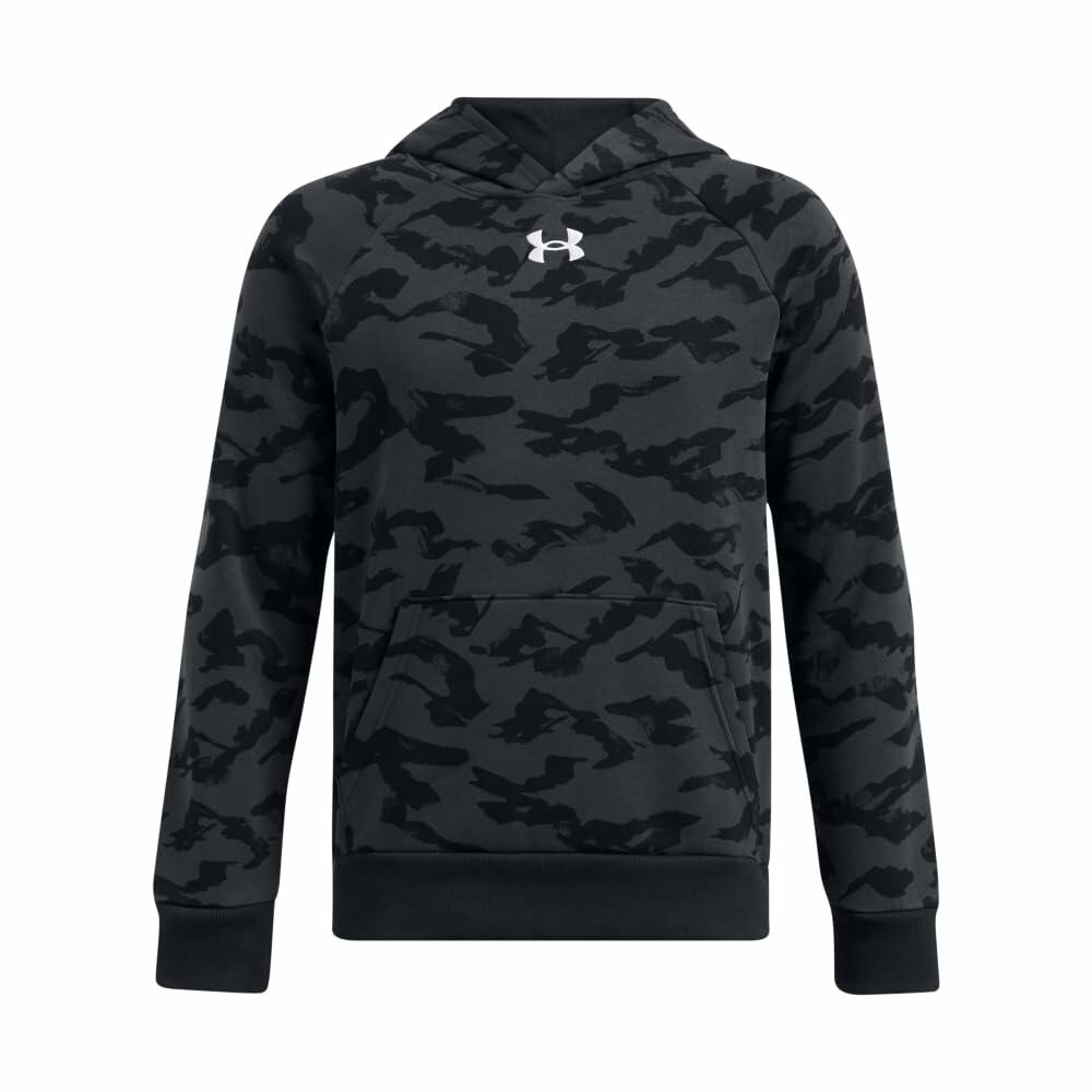 Under Armour Boys' Rival Fleece Printed Hoodie, (001) Black/Anthracite/White, XS