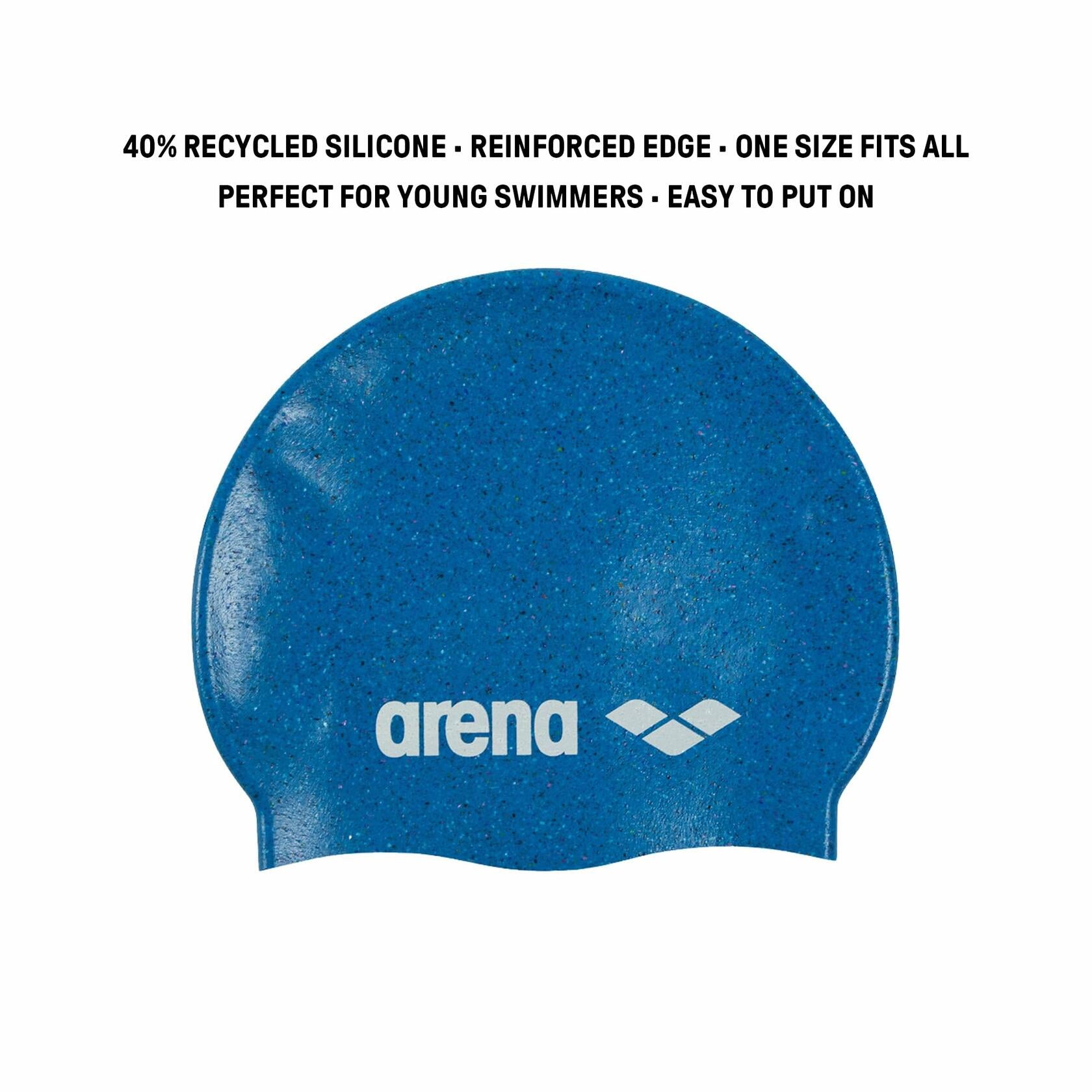 Arena Junior Recycled Silicone Unisex Swim Cap, One Size, Blue Multi