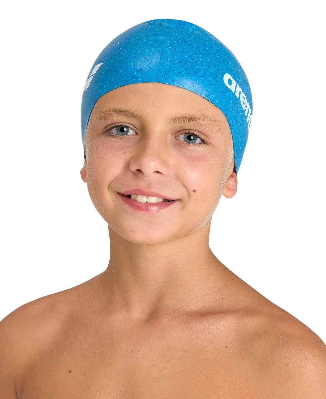 Arena Junior Recycled Silicone Unisex Swim Cap, One Size, Blue Multi
