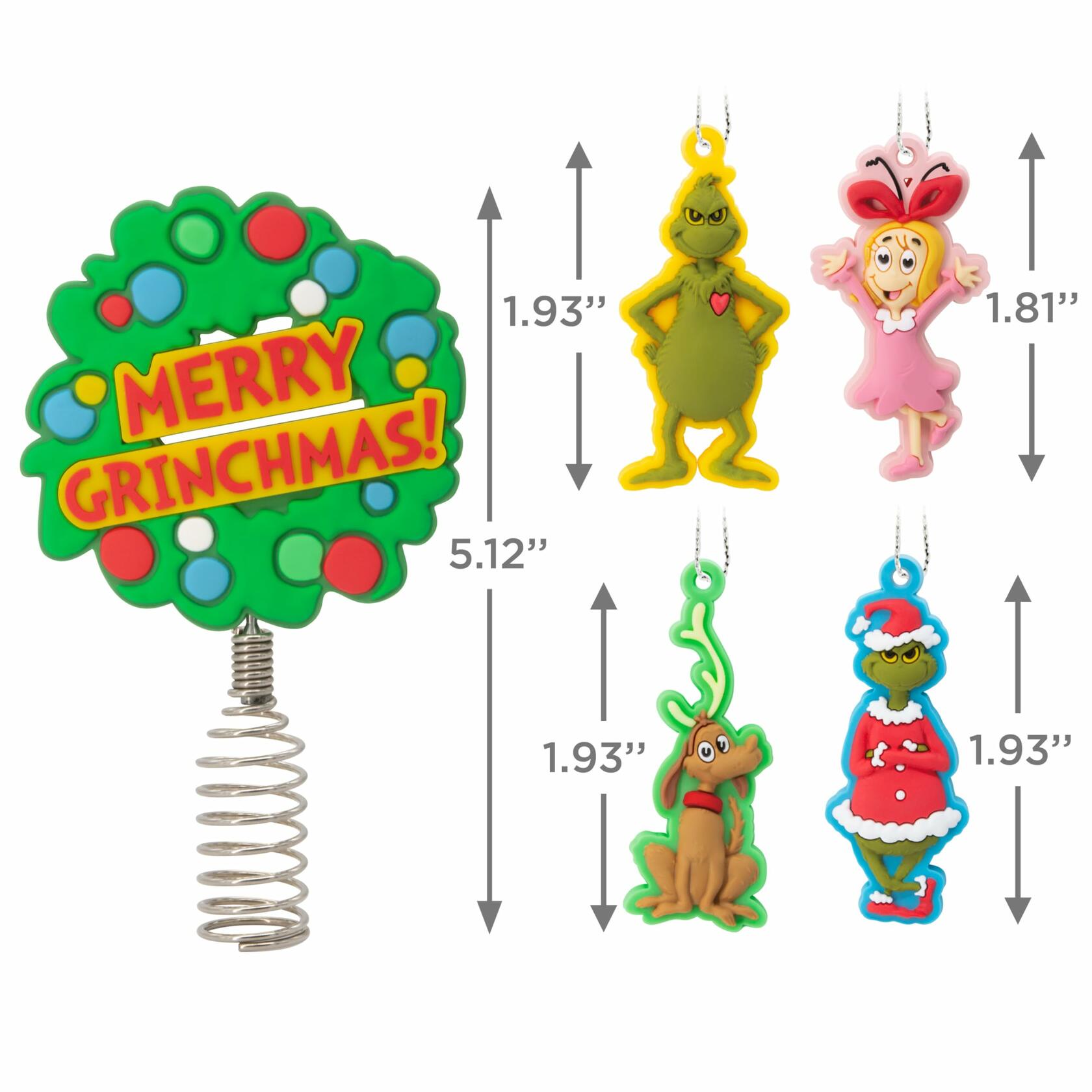 Hallmark Dr. Seuss's Grinch Stole Christmas! 5" Miniature Topper and Ornaments